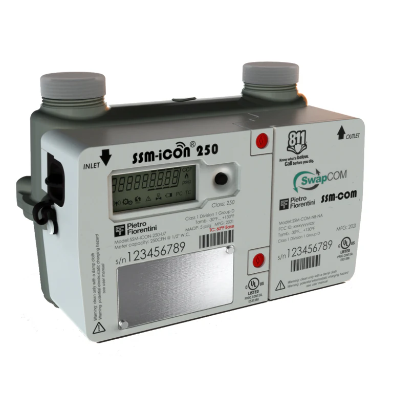 SSM-iCON 250 ultrasonic residential smart gas meter with emergency shut-off for fire or seismic events by Pietro Fiorentini
